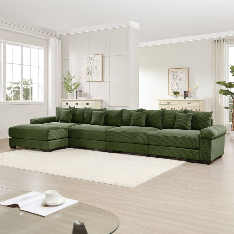 Roomfitters 130 Inch Modular Sectional Couch, Oversized Corduroy 3-Seater with Deep Seats