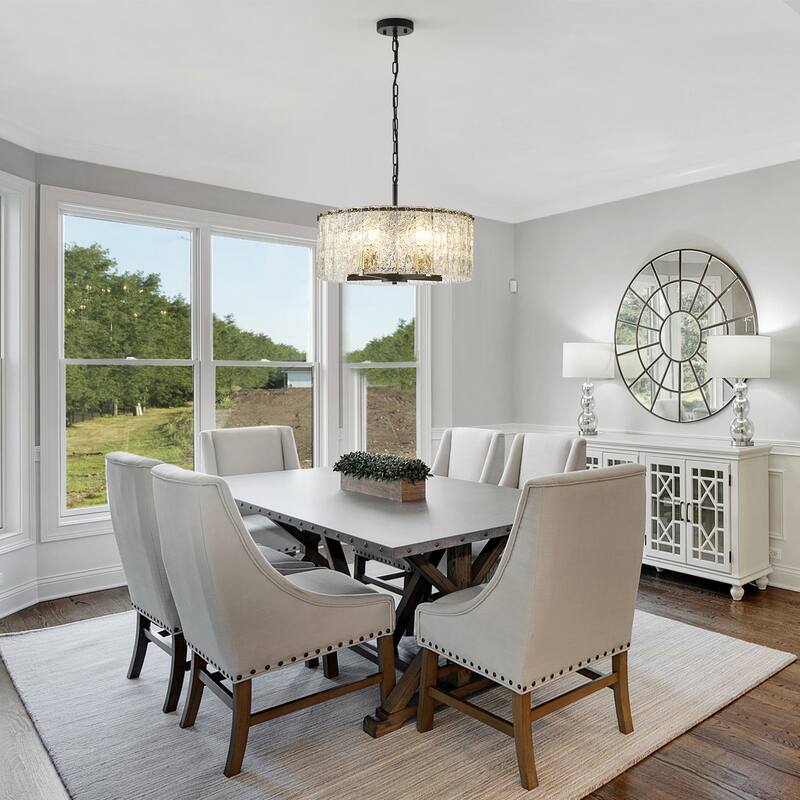 5-Light Modern Round Drum Chandelier, Classic Semi Flush Mount Chandelier, Kitchen Island Pendant Light for Dining Room - N/A