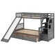 preview thumbnail 9 of 22, Twin over Full Bunk Bed with Storage Drawers & Slide, Multifunction Wood Bunkbed w/Full-Length Guard Rail & Ladder, Slat Support