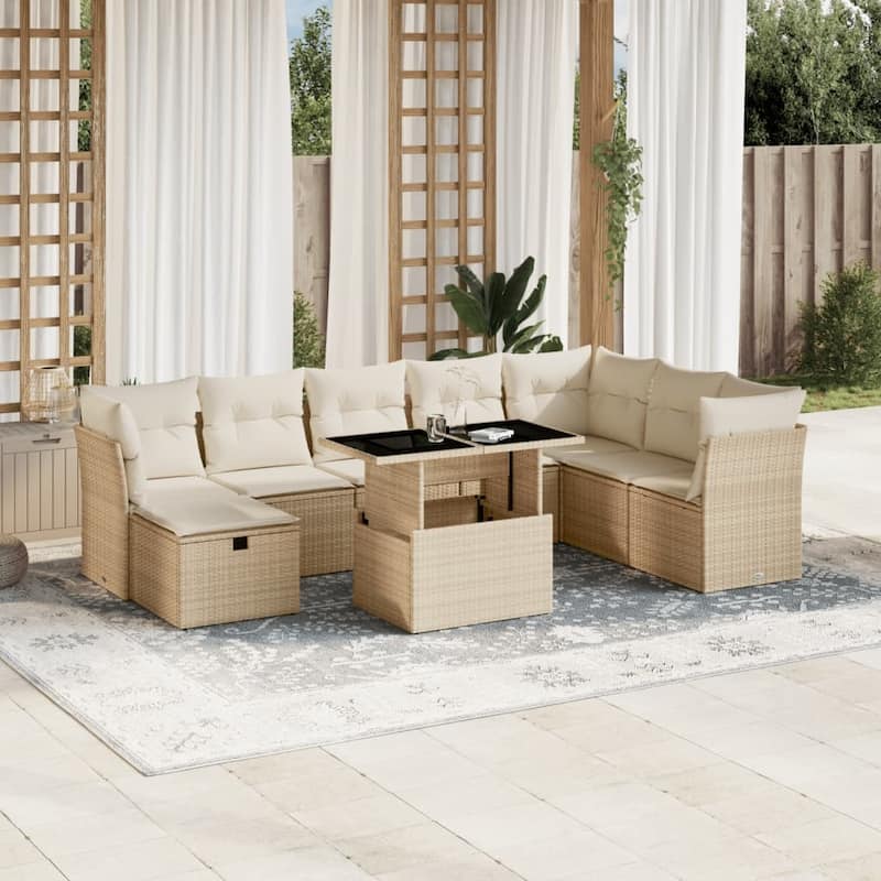 9 Piece Garden Sofa Set with Cushions - Beige and cream - 21.7 x 39.4 x 28.7 in