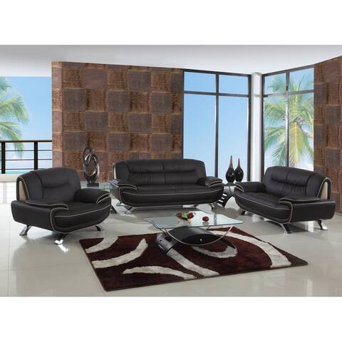 Luxury Leather/Match Upholstered 3-Piece Living Room Sofa Set