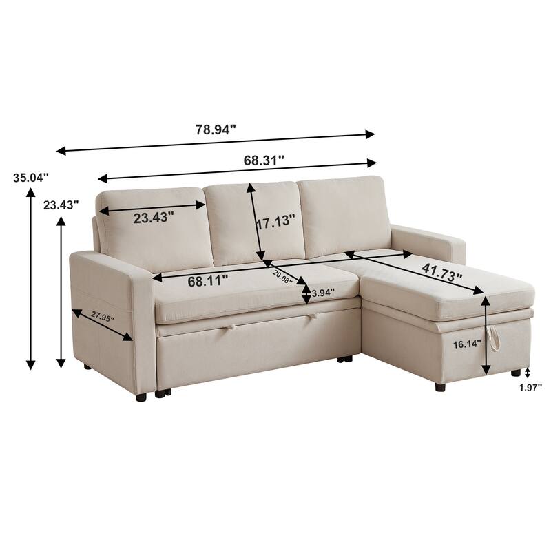 78.94" Pin Striped Fabric Sleeper Sofa