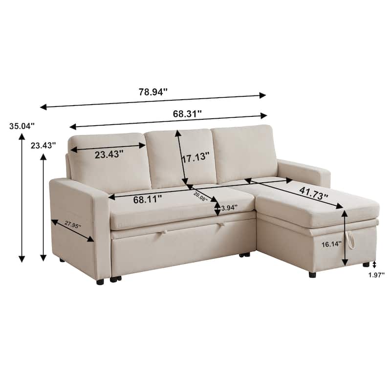 78.94" Striped Fabric Sleeper Sofa