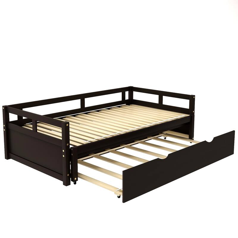 Extendable Daybed with Trundle, Wooden Platform Sofa Bed, Twin to King