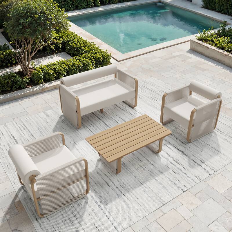 Corvus Kenya 4-Piece Modern Outdoor Sunbrella Rope Patio Conversation Set