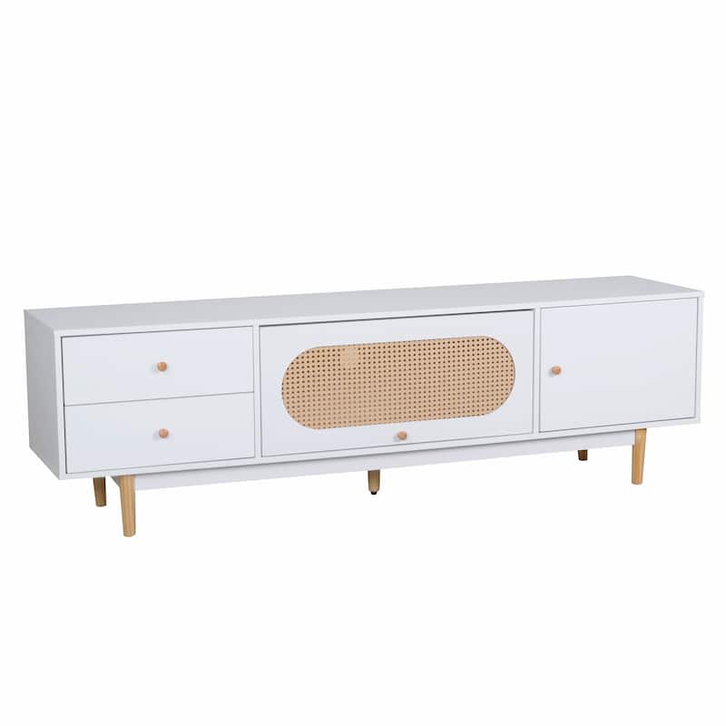 Roomfitters 70 Inch TV Stand for TVs up to 80 Inch, Minimalist Media Console Table with Storage Drawers, White