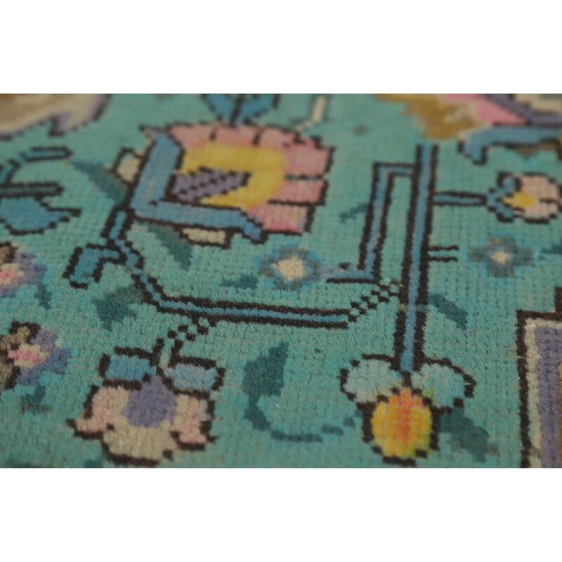 Hand Knotted Oriental 100% Wool Carpet Traditional Floral Navy Blue & Blues Tabriz Area Rug - 9' 6'' X 6' 9''