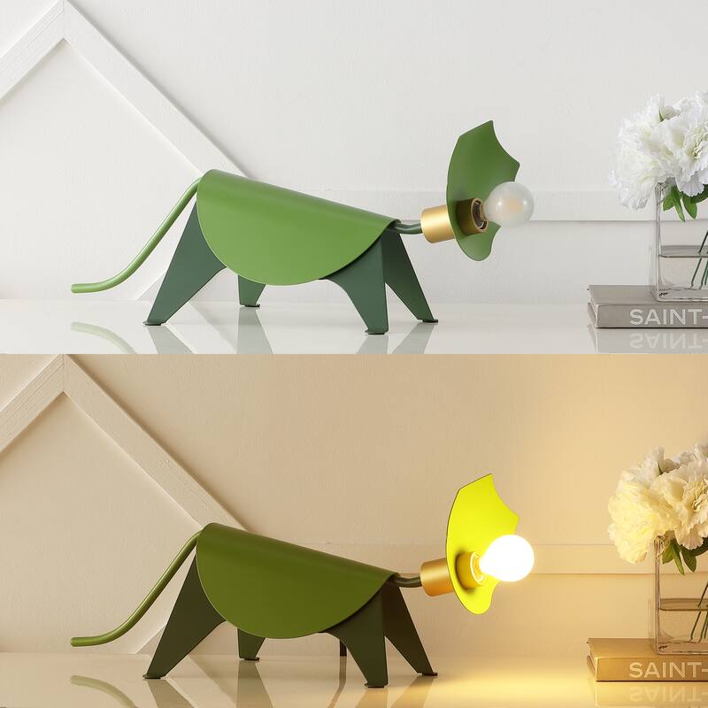 Bradley 7.5" Modern Industrial Iron Triceratops LED Kids' Lamp, Green by JONATHAN Y