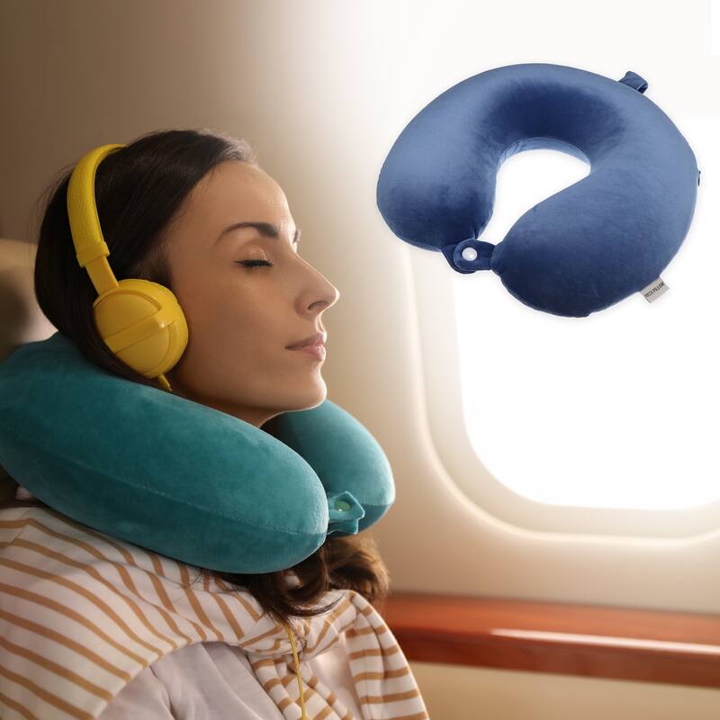 U Shaped Memory Foam Pillow Neck Pillow Travel Office Pillow Cushion - Blue