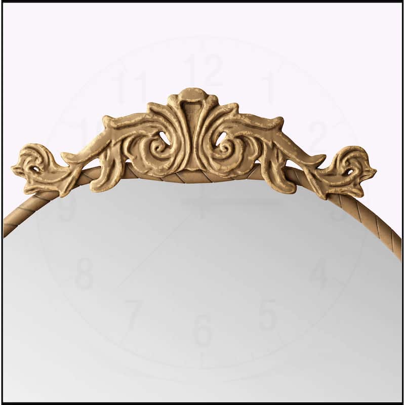 58"x24" Arched Mirror with Vintage Ornate Carved Applique on Top