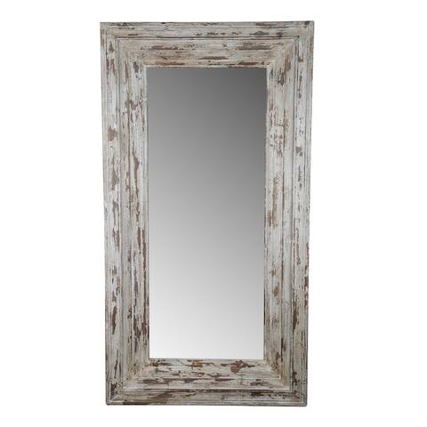 75 Inch Standing Floor Mirror with Antique White Molded Fir Wood Frame