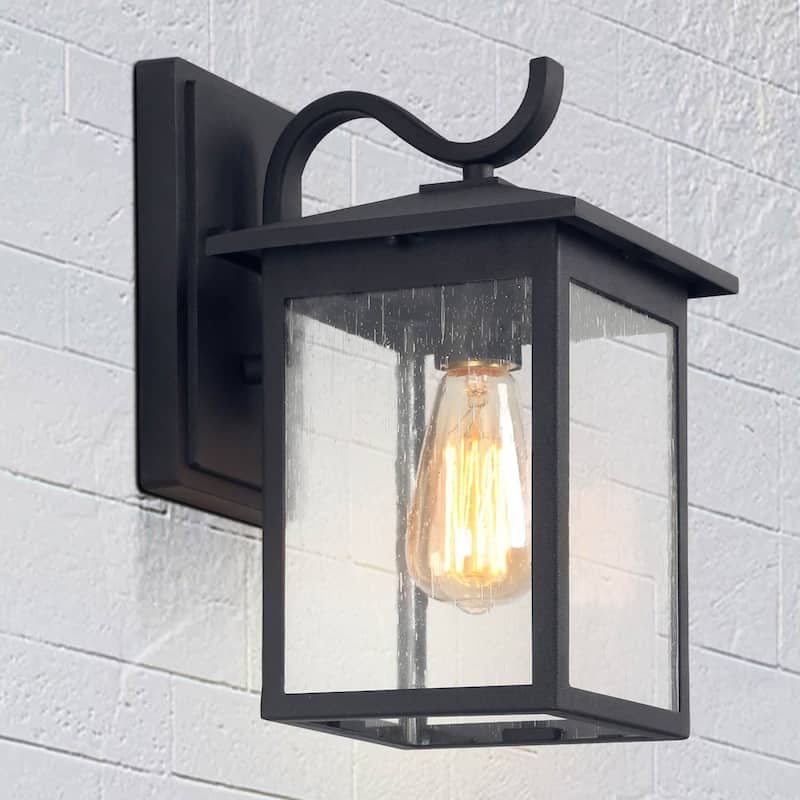 Havenside Home Modern Farmhouse 1-Light Outdoor Wall Sconces Black Lantern Wall Light - W7"x H12.2"x E9"