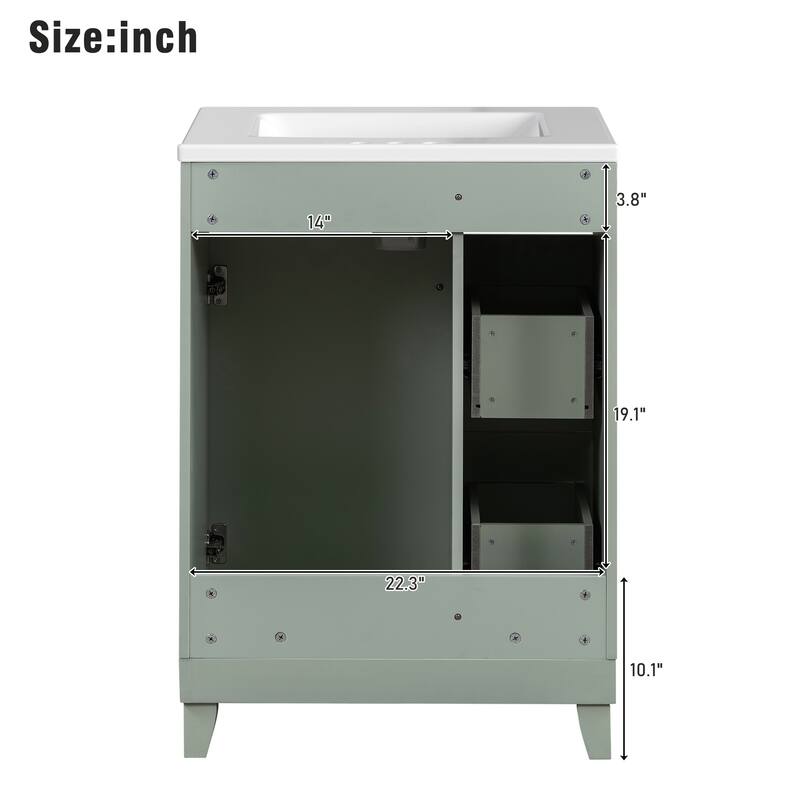 24-Inch Bathroom Vanity Cabinet with Ceramic Sink and 2 Drawers