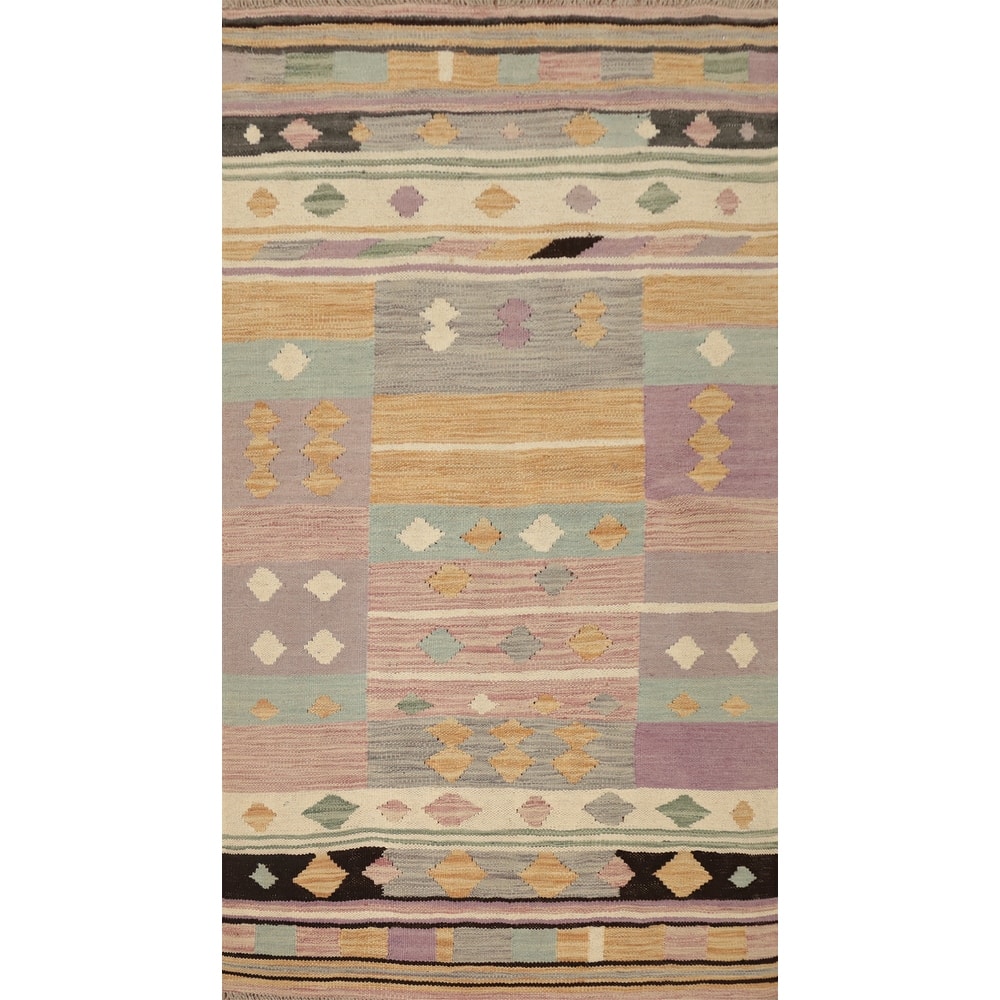 Hand Woven Oriental 100% Wool Carpet Southwestern Tribal Multi-Colored Kilim Area Rug - 4' 9'' X 2' 10''