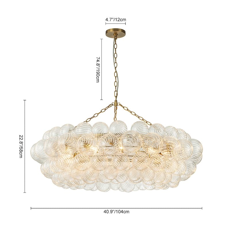 41in 12-Light Swirled Glass Globe Brass Wheel Bubble Chandelier