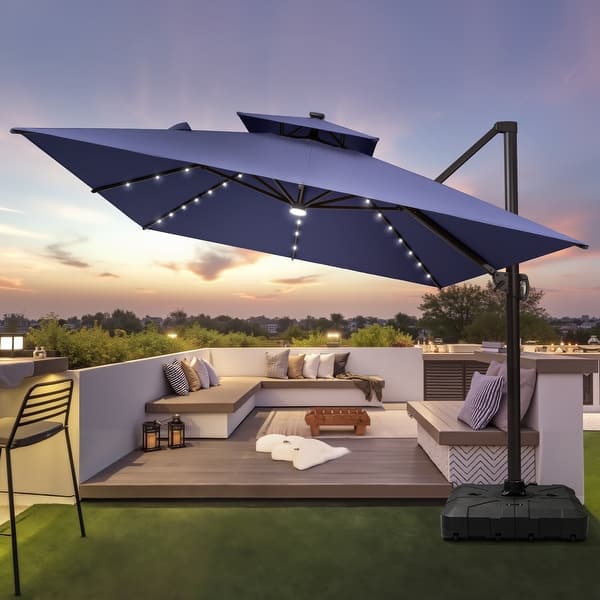 11-foot rectangular aluminum solar patio umbrella in sunset Rectangle LED Cantilever 9 x12 ft Canopy Size 9x11 FT Daul Top Aluminum