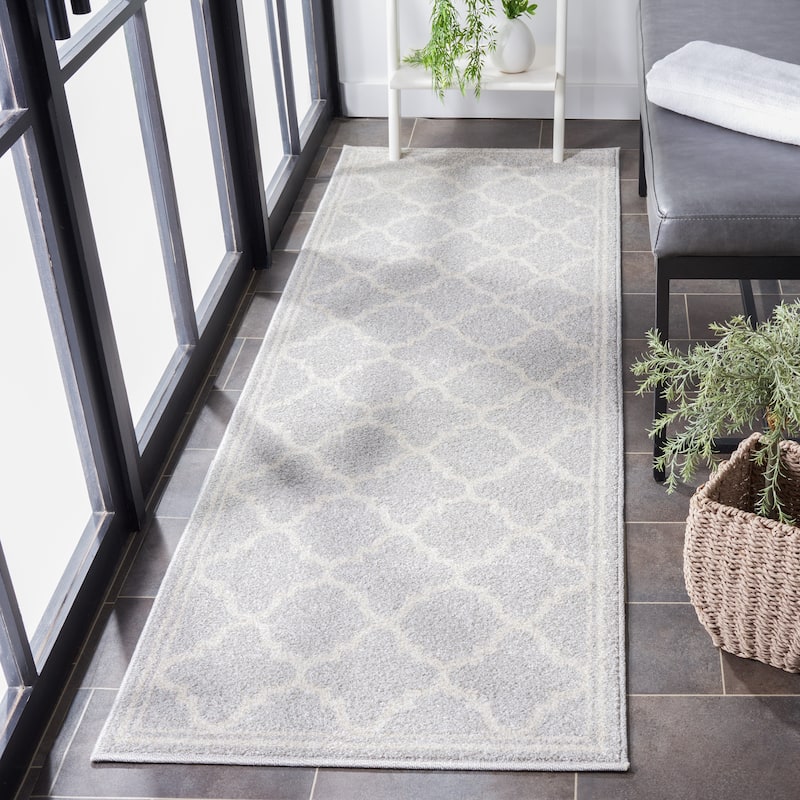 SAFAVIEH Amherst Namira Trellis Rug - 2'3" x 15' Runner - Light Grey/Beige