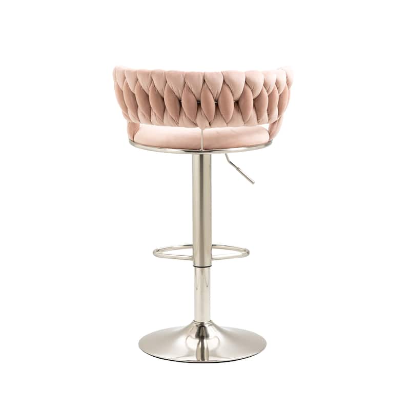 Velvet Swivel Adjustable Height Bar Stools With Sliver Footrest(set of 2)