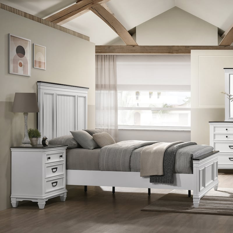 Roundhill Furniture Clelane 3-Piece Wood Bedroom Set, Shiplap Panel Bed and 2 Nightstands