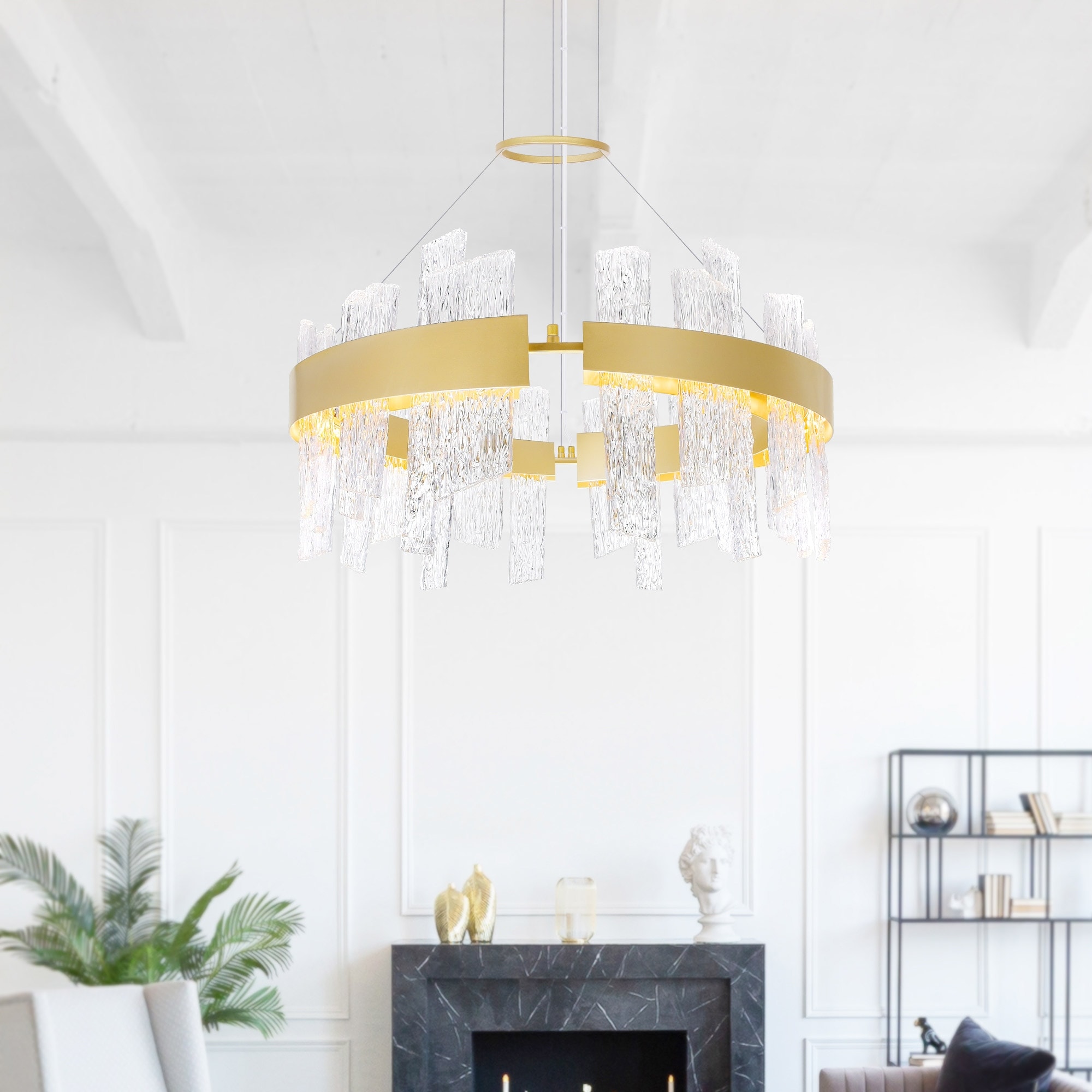 CWI Lighting Guadiana Integrated LED 32in Satin Gold Chandelier with Handcrafted Glass - Satin Gold