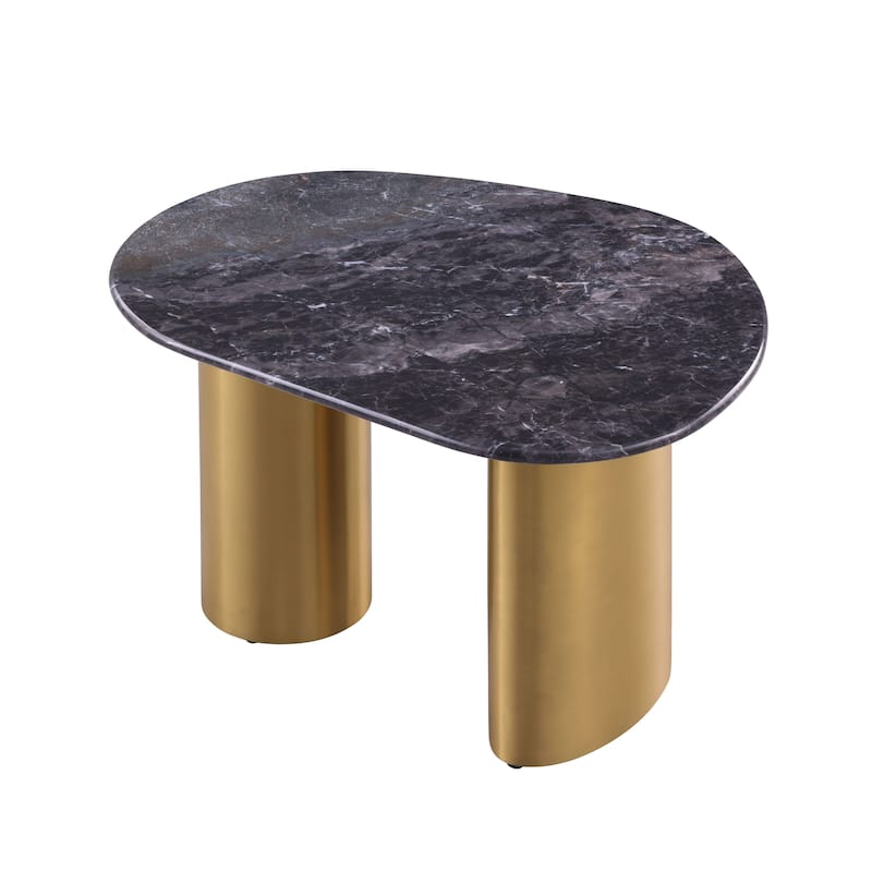 Furniture of America Luvien Modern Grey Sintered Stone Top End Table with Gold Legs
