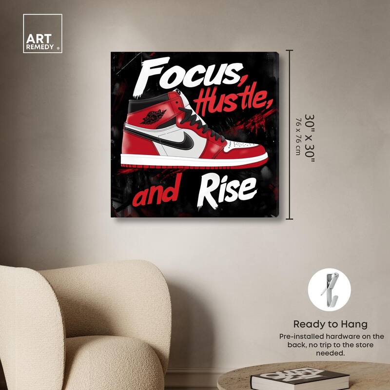 Hustle and Rise Sneaker Red Canvas by Art Remedy, Gallery Wrapped