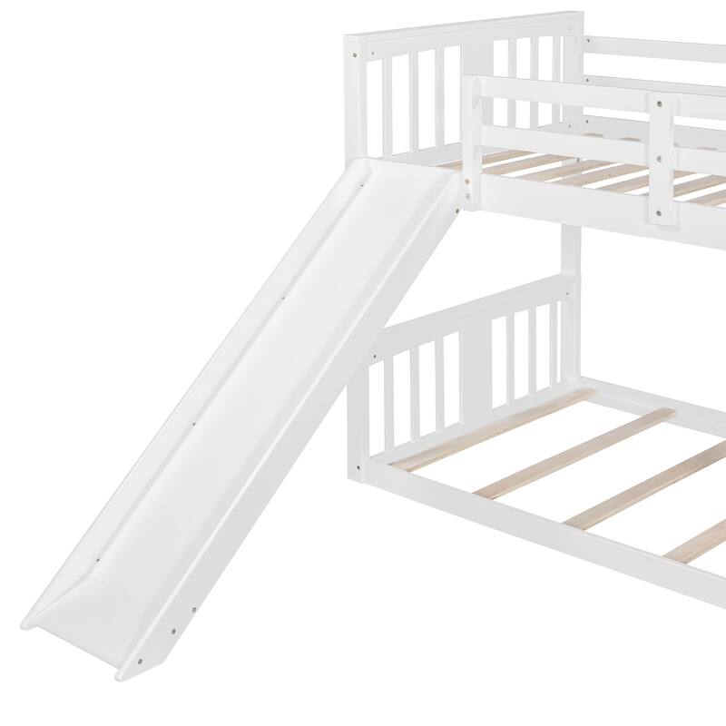 White Twin Over Twin Bunk Bed with Slide and Ladder, Space-Saving Design