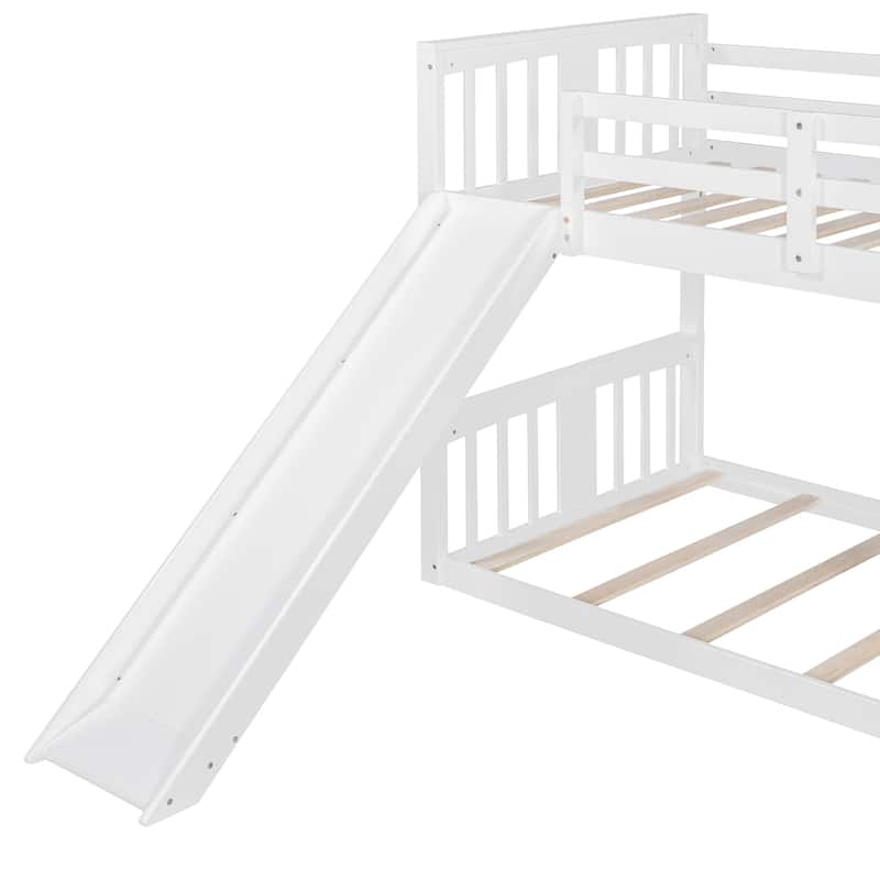 Wooden Twin Over Twin Bunk Bed with Slide and Ladder, Space-Saving Design for Kids and Teens