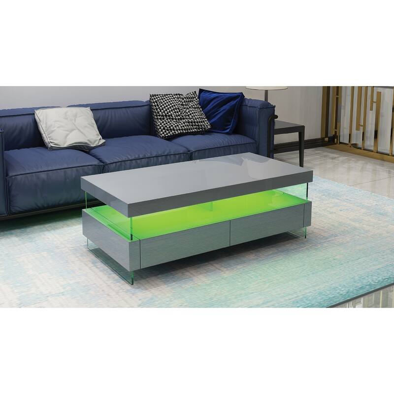 Modern Contemporary Coffee Table Made with Wood And Glossy Finish - Grey - Glass
