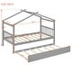 preview thumbnail 48 of 110, Creativity House Bed Twin/ Full Size Frame with Trundle for Boys Girls, Wood Platform Bed with Roof No Box Spring Needed