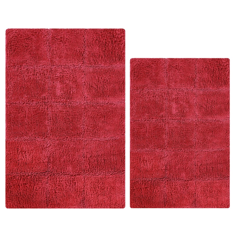 Superior Cotton Checkered 2-piece Non-skid Bath Rug Set