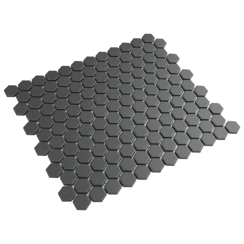 Merola Tile Metropolis Hex 1" Black 10.5" x 12" Porcelain Mosaic Tile