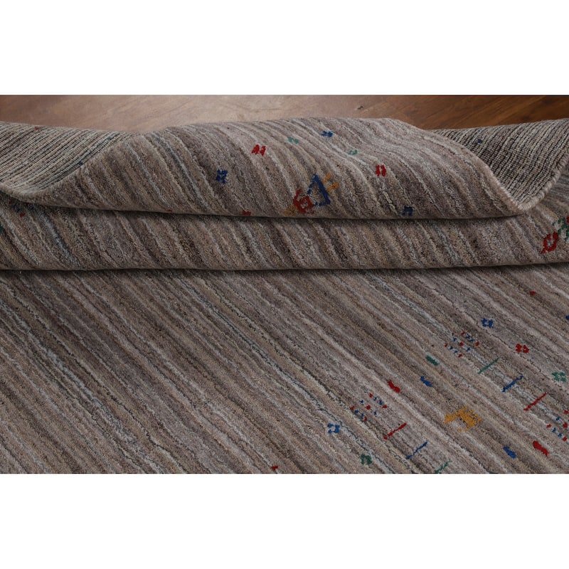 Hand Knotted Oriental 100% Wool Carpet Tribal Stripe Greys & Charcoal Gabbeh Area Rug - 8' 1'' X 5' 1''