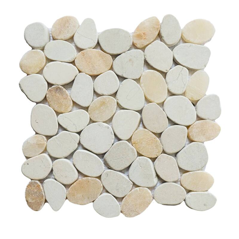 Oyster Sliced Pebble Mosaic, Backsplash Kitchen Walls, Shower and Bathroom Floors 12" X 12" (5 Sqft per case) - Case (5 Tiles)