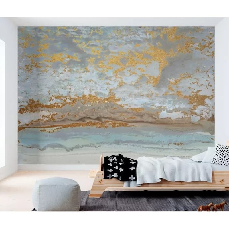 GK Wall Design Marbling Gold Brush Splash Modern Removable Wallpaper