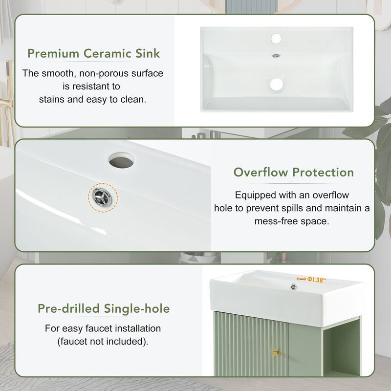 Compact 21.6" Bathroom Vanity with Free-Standing Cabinet, Soft-Close Door & Open Shelves