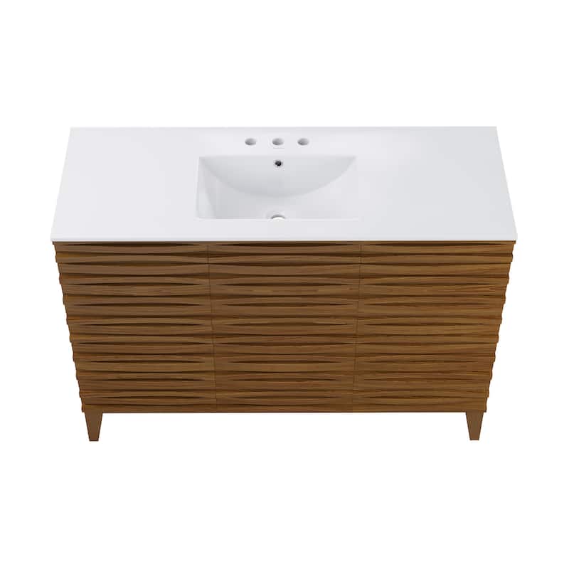 Cascade 48 In. Brown Oak Bathroom Vanity With White, 3-Hole Ceramic Sink Top