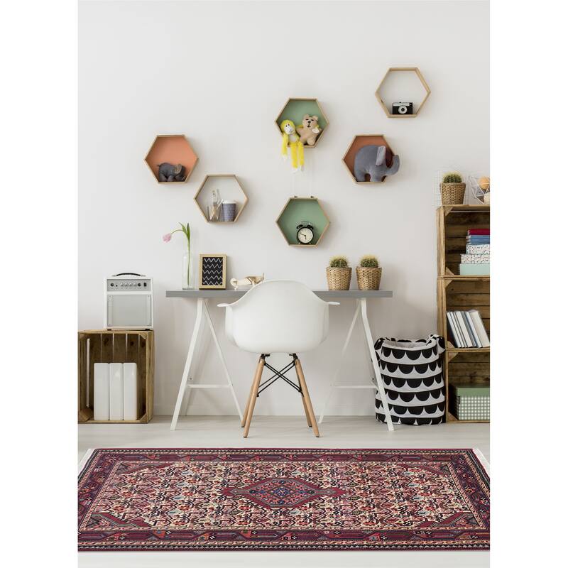 ECARPETGALLERY Hand-knotted Anadol Cream, Red Wool Rug - 3'4 x 5'0