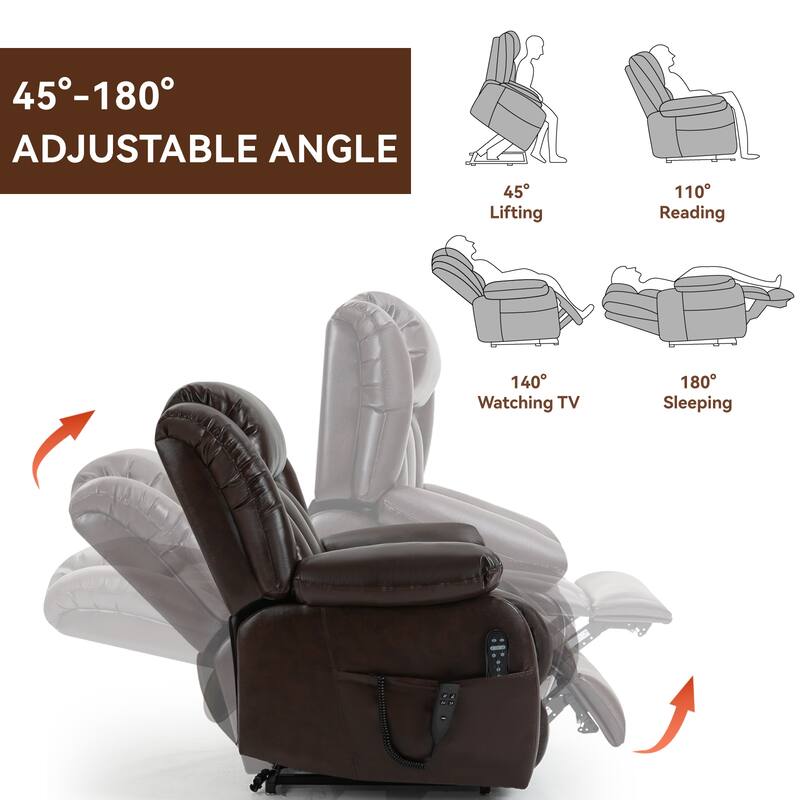 Brown Electric Power Lift Recliner Chair with Dual Motors, 8-Point Vibration Massage, and Lumbar Heating