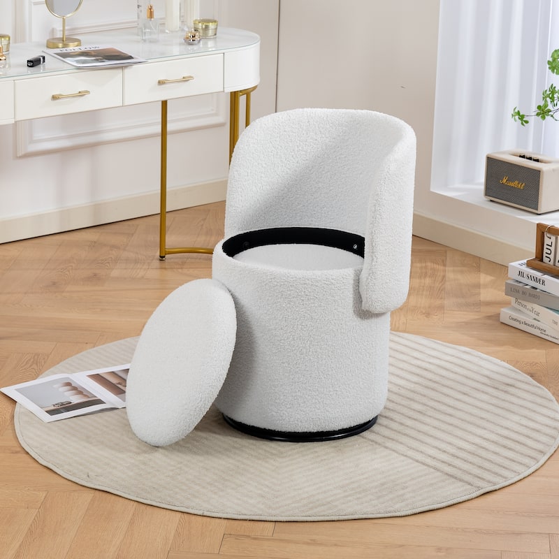 Stylish Upholstered Barrel Chair: 360°Swivel Vanity Stool for Bedroom & Dining Chair, Built-in Storage, Soft Padded Accent Seat
