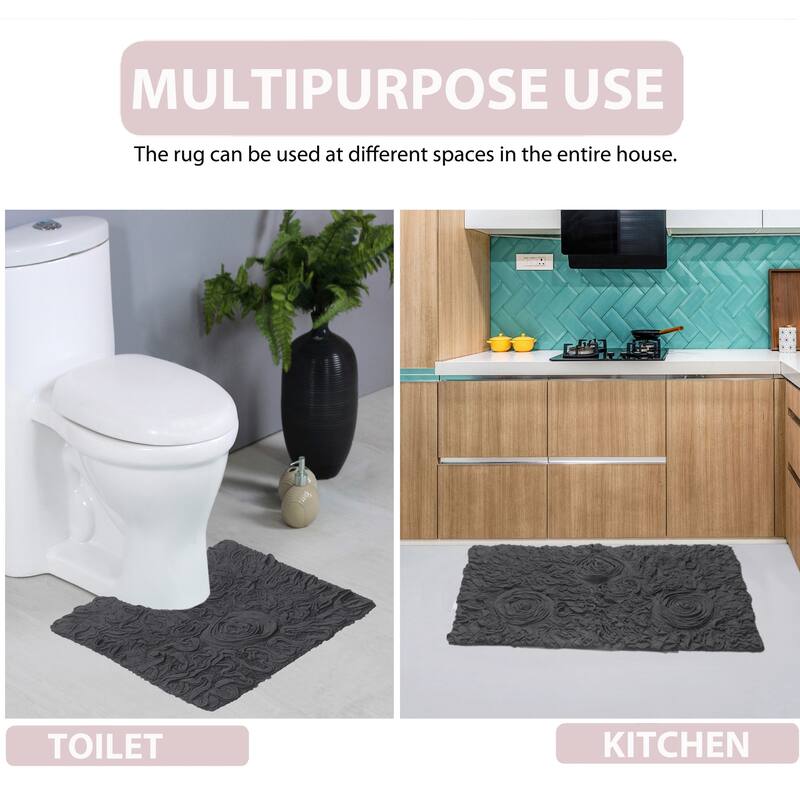 Bell Flower Bathroom Rug, Cotton Soft, Water Absorbent Bath Rug, Non Slip Shower Rug Machine Washable 24"x40" Rectangle