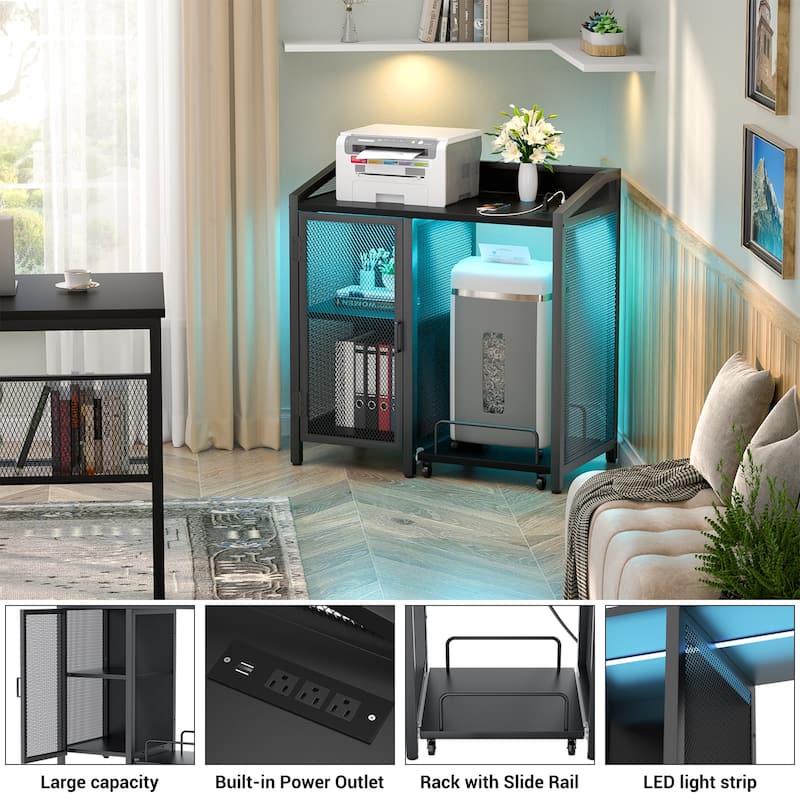 File Cabinet with Charge Station, Storage Cabinet with Paper Shredder Stand On Wheel