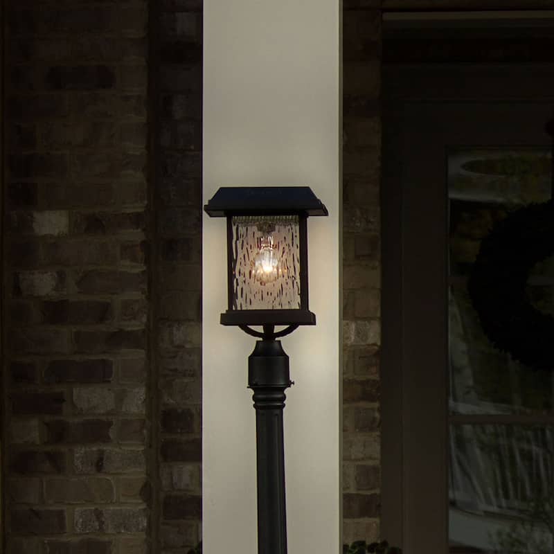 Gama Sonic Aspen Black Solar LED Outdoor Post Light with 3 in. Fitter