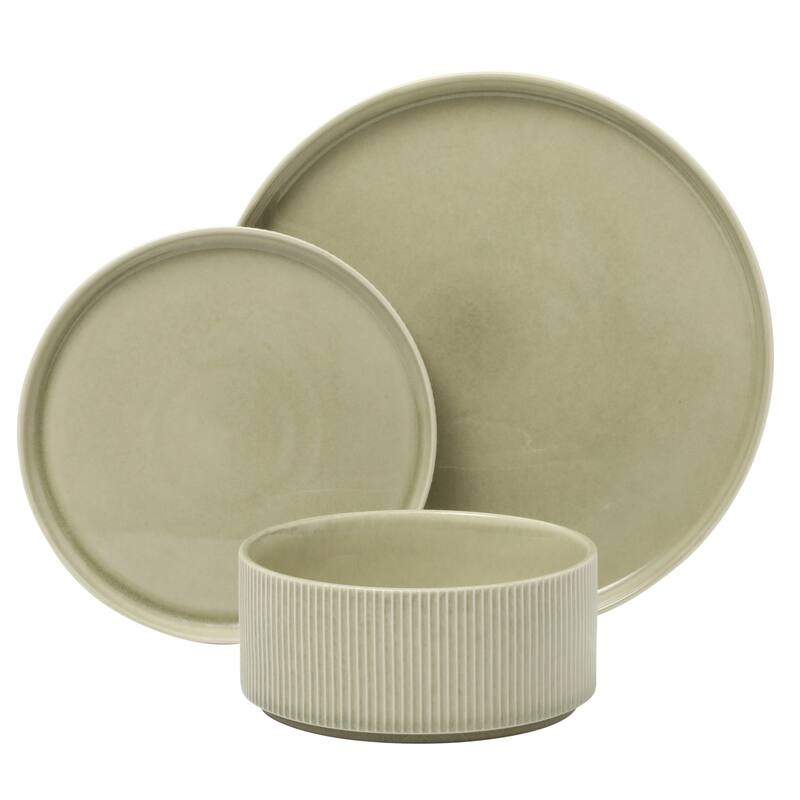 Gibson Elite Solana Coast 12 Piece Stoneware Reactive Glaze (Service for 4) Plates and Bowls Modern Shape Dinnerware Set