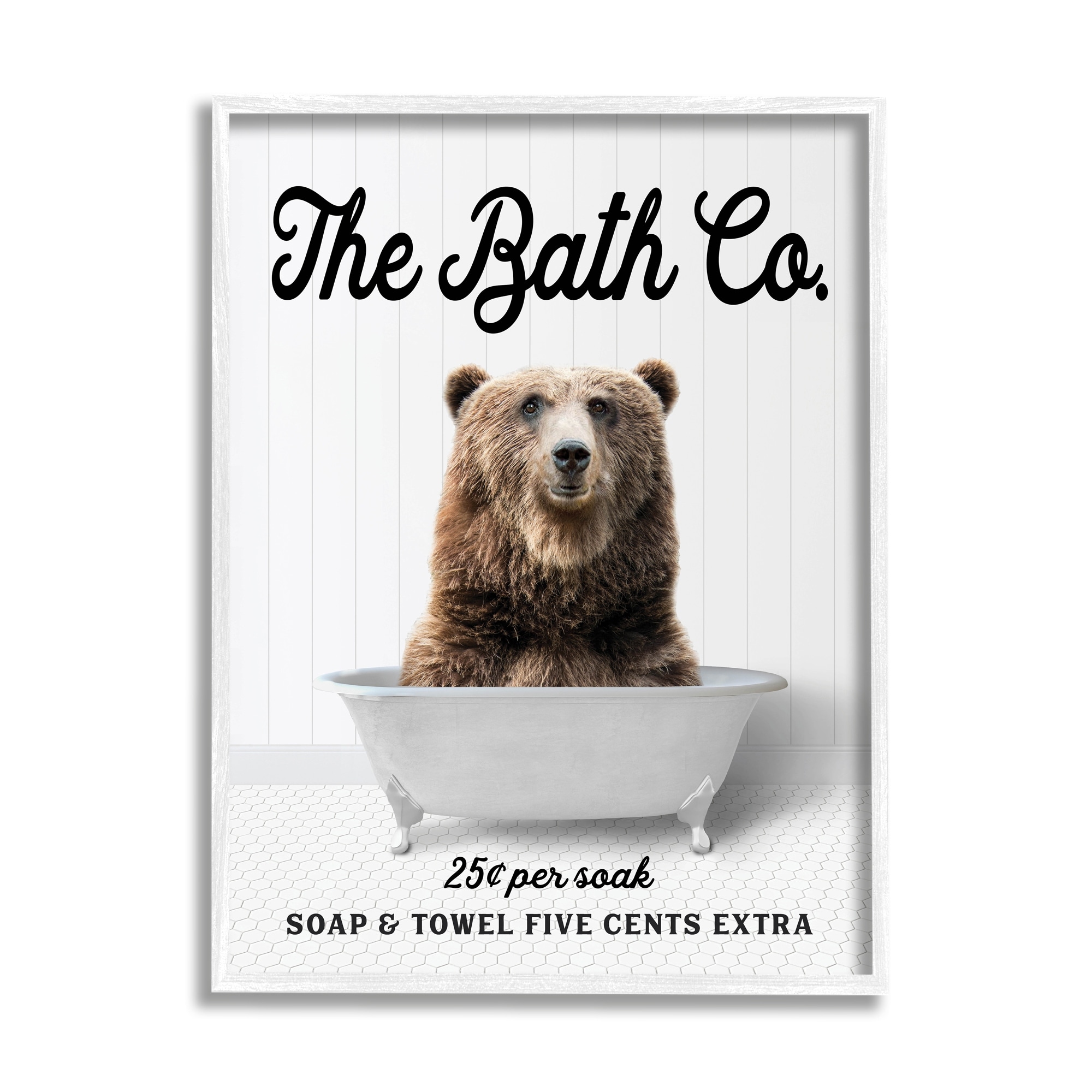 Stupell Vintage Bath Ad Bear Framed Giclee Art Design by Lettered and Lined