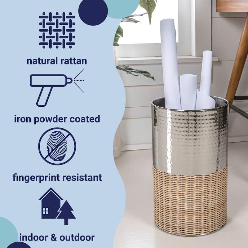 happimess Asher Modern 4.13-Gallon 2-Tone Faux Wicker/Metal Cylinder Waste Basket