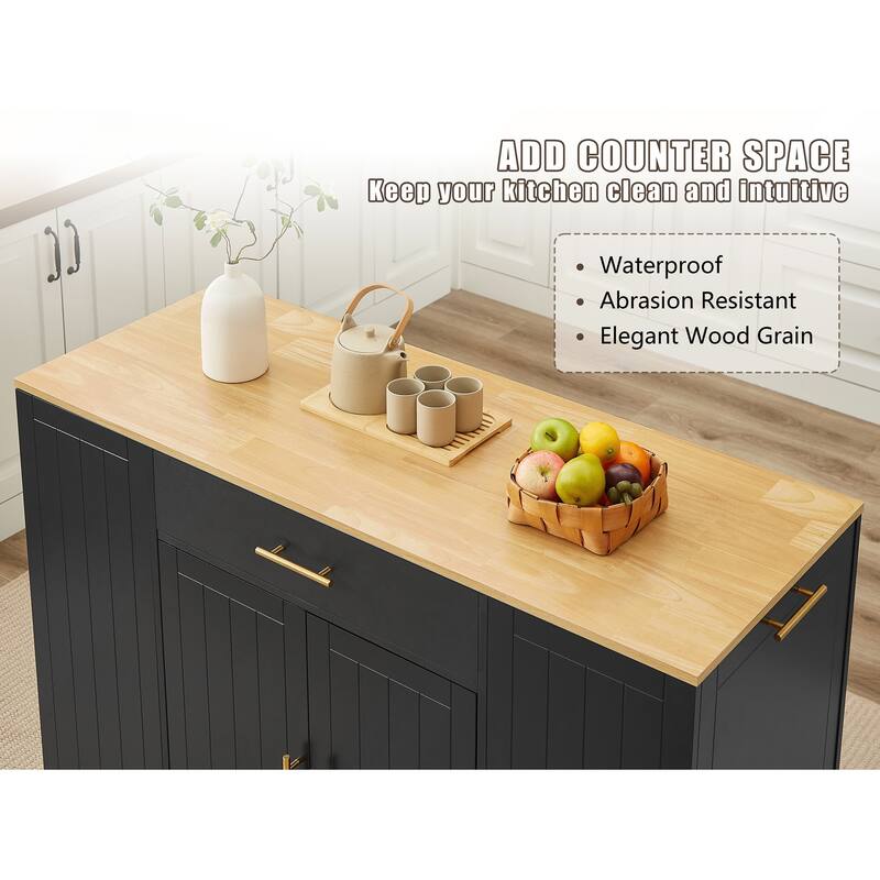 53inch Kitchen Storage Islands with Drawers and Trash Can Storage