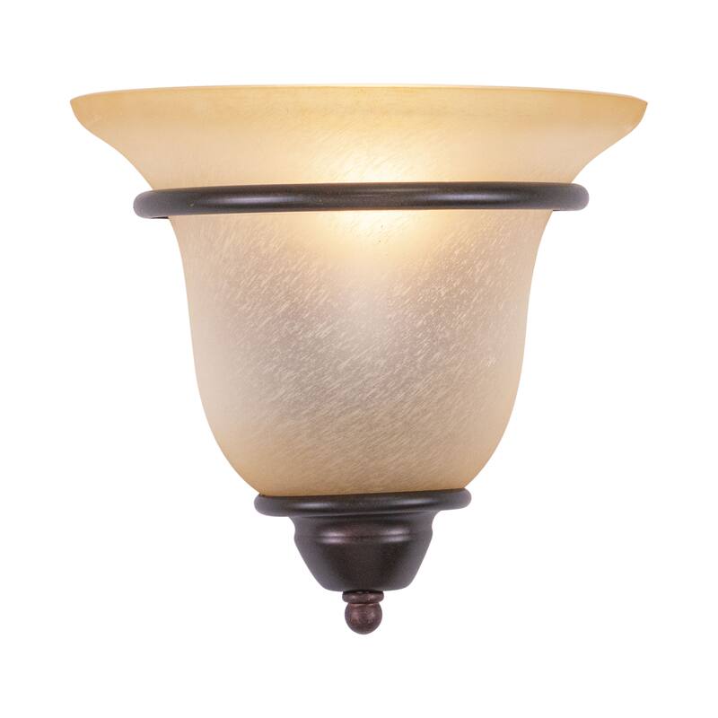 Monrovia 1 Light Bronze Flush Wall Sconce Cognac Glass - 10-in W x 9.5-in H x 5-in D - Royal Bronze - 10-in W x 9.5-in H x 5-in D