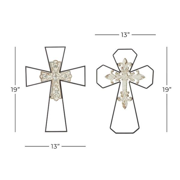Black Metal And Antique White Wood Cross Wall Decor Set Of 2 14 19 On Sale Overstock 32017295