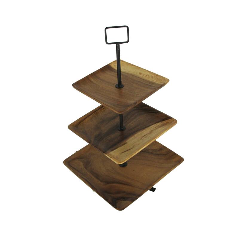Polished Wood 3 Tier Square Shaped Serving Tray - 23 X 12.25 X 12.25 inches